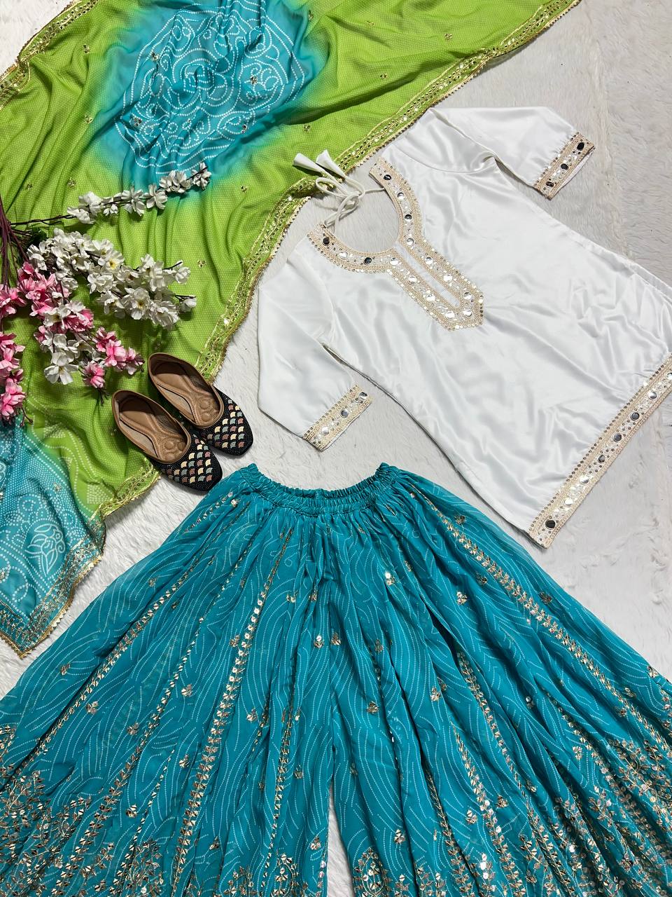 Turquoise & Lime Heritage Sharara Set